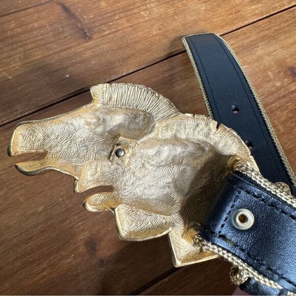 Vintage Doncaster black leather zebra heads buckle belt size medium - Picture 10 of 11